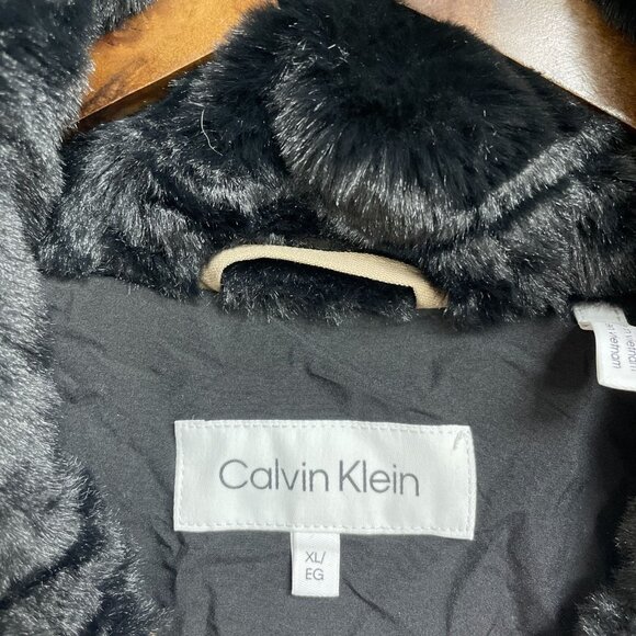 NEW Calvin Klein Women's XL Hooded Puffer Coat Tan Faux Fur Lining - Picture 8 of 15